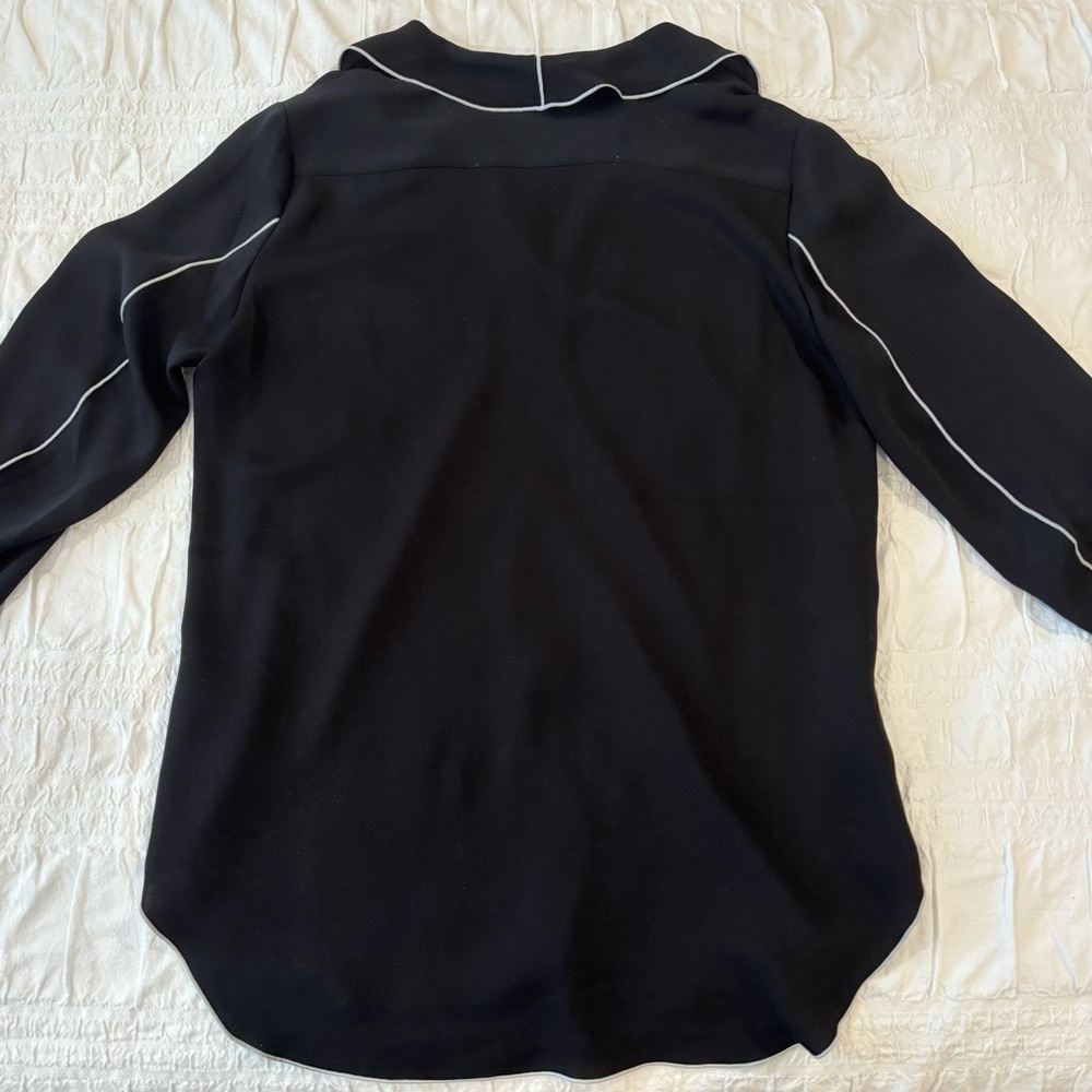 Aritzia Babaton Rena Long Sleeve Blouse, Black with White Piping, Size M - Picture 3 of 9